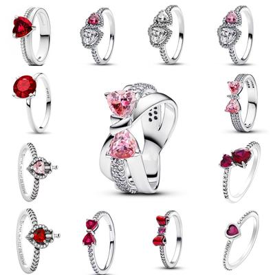 Europäische Größe 6 7 8 9 Rot Rosa Herz Stein Schleife Europäischer Schmuck für Frauen Party Ehering Ringe
