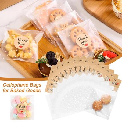 100 Adet Şeffaf Kendinden Yapışkanlı Selofan Kurabiye Poşeti 120 Adet Teşekkür Ederim Etiketi ile Yeniden Kapatılabilir İkram