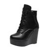 10cm 12cm Small Size 33-43 Fashion Platform Wedges Shoes Women Boots Leather 2025 High Heels Motorcycle Ankle Boots Office Mom