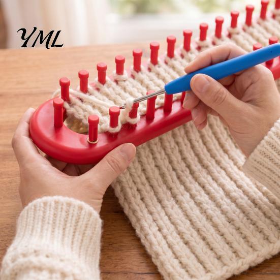 Knitting Loom Kit Long Hook Set, Beginner for DIY Hat Beginners Weaving Tool Scarf Shawl, Plastic Rectangular Yarn with Crochet Blanket Making