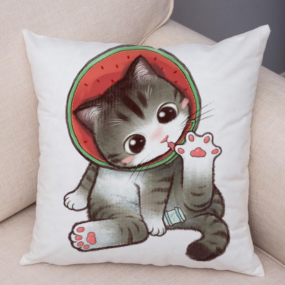 Cute Cartoon Cat Cushion Cover Decor Funny Lovely Pet Animal Print Pillowcase for Sofa Home Car Soft Plush Pillow Case xcm