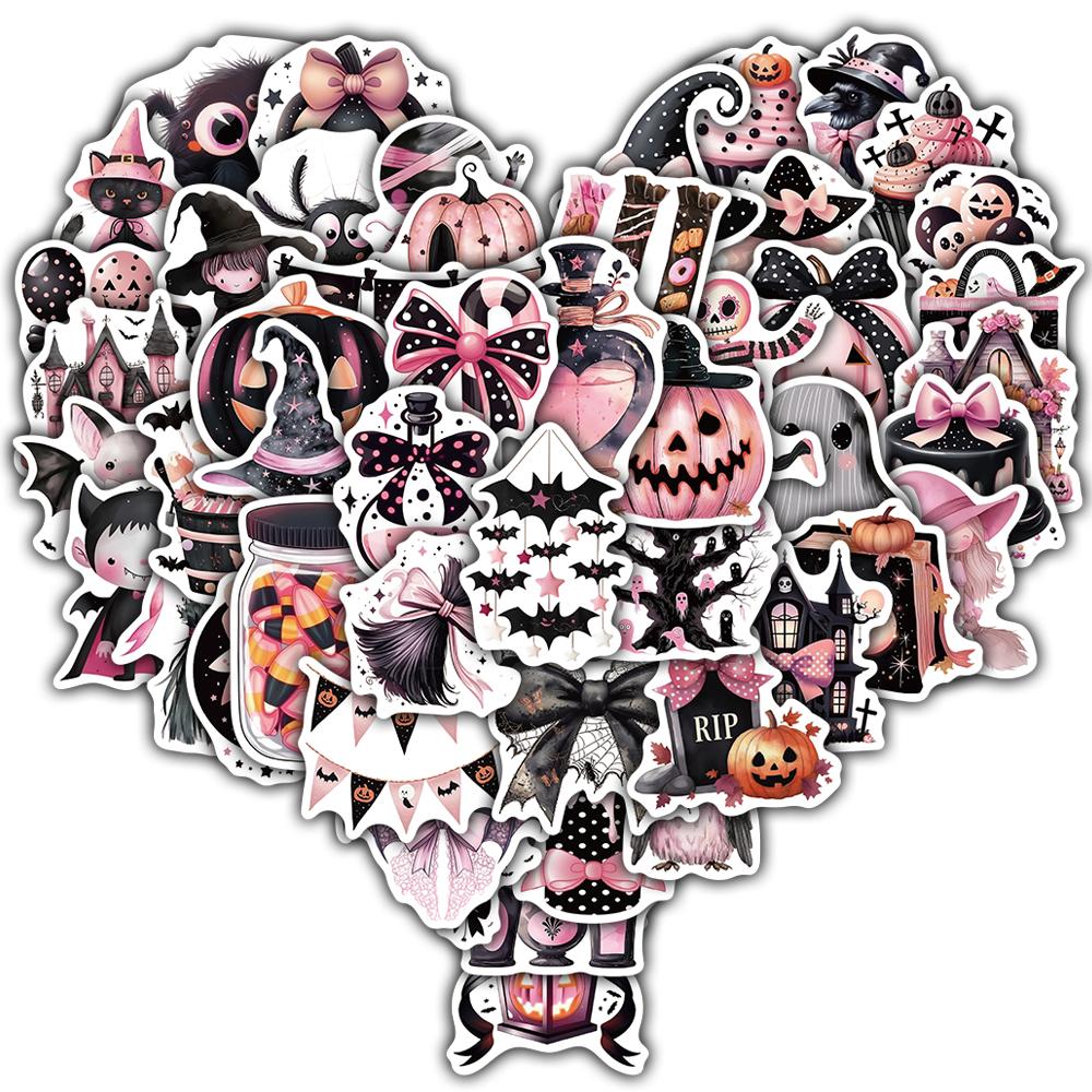 

50PCS Cute Black Pink Halloween Stickers Notebook Bicycle Gothic Waterproof Luggage Coffee Darkness Phone Stickers Laptop Decals