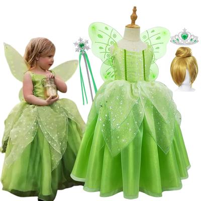 Costume de Fée Clochette pour Filles Costume d'Halloween pour Enfants Vert Fée Clochette Déguisement de Princesse Fée Cosplay Fête de Carnaval