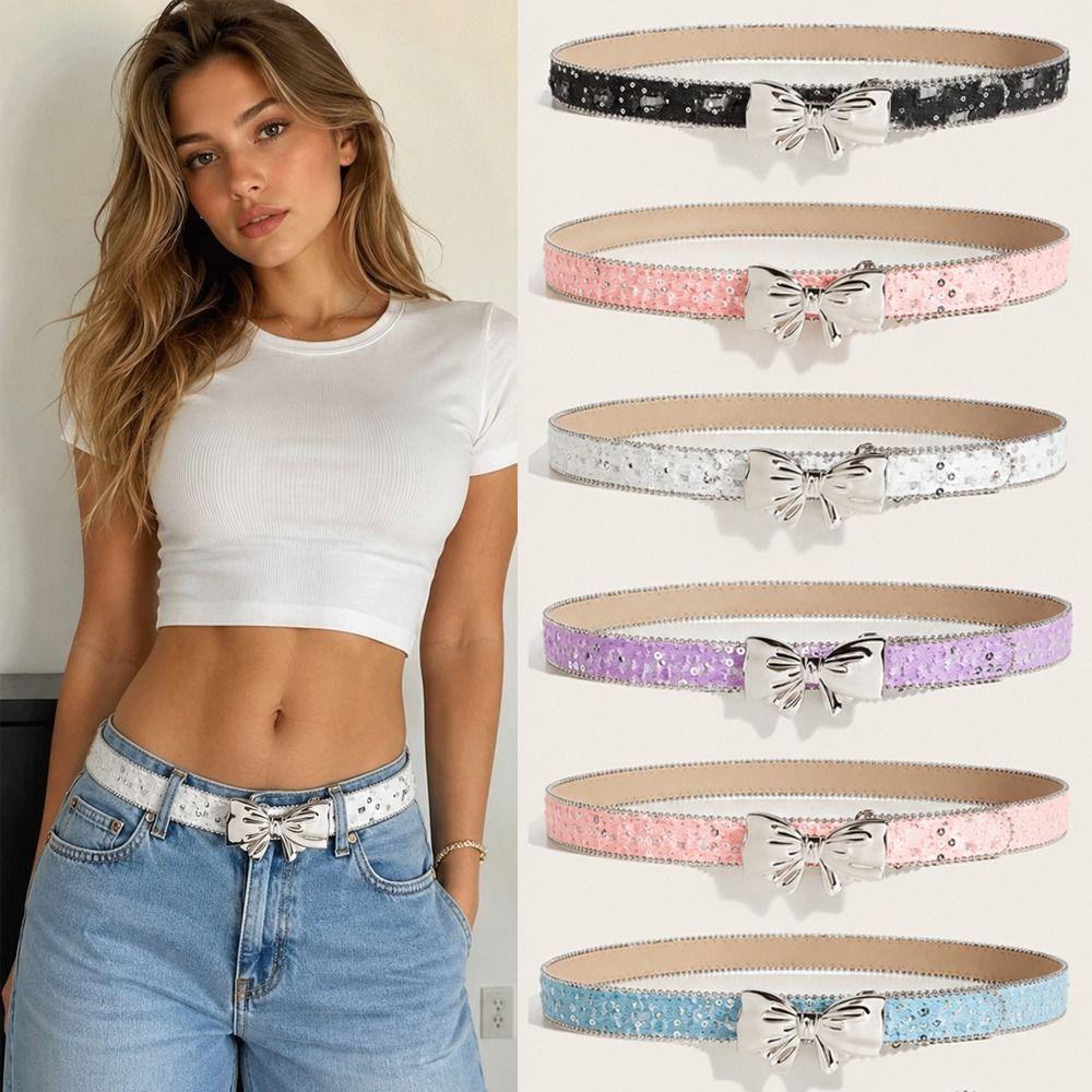 PU Leather Women Belt Border Bead Dress Waist Belt Bowknot Waist Strap for Dress Jeans Daily Wear