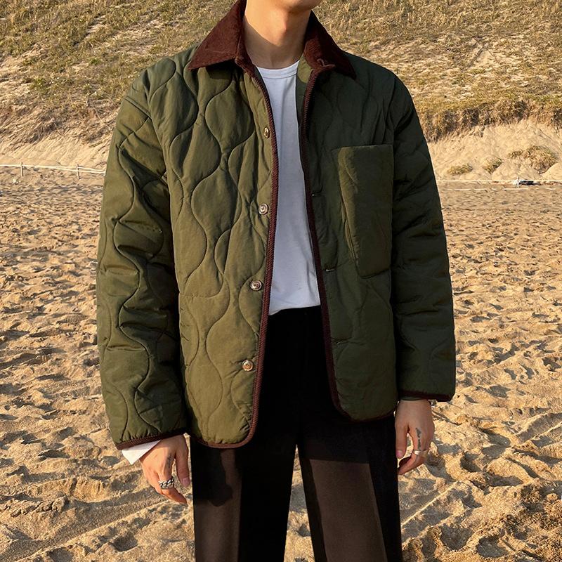 

Хлопковое пальто мужское короткое корейский стиль модное зимнее утолщенное хлопковое пальто клетчатое пальто куртка пальто стеганая куртка 2XL зелёный