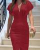 2025 Europäisches & Amerikanisches Deep V-Ausschnitt Plissiert Schlitz Taillenbetonend Schlankes Midi-Kleid für Damen