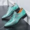 Designer Men's Pointed Fish Scale Pattern Patent Leather Oxford Shoes Business Wedding Dress Blue Green Sapatos Tenis Masculino