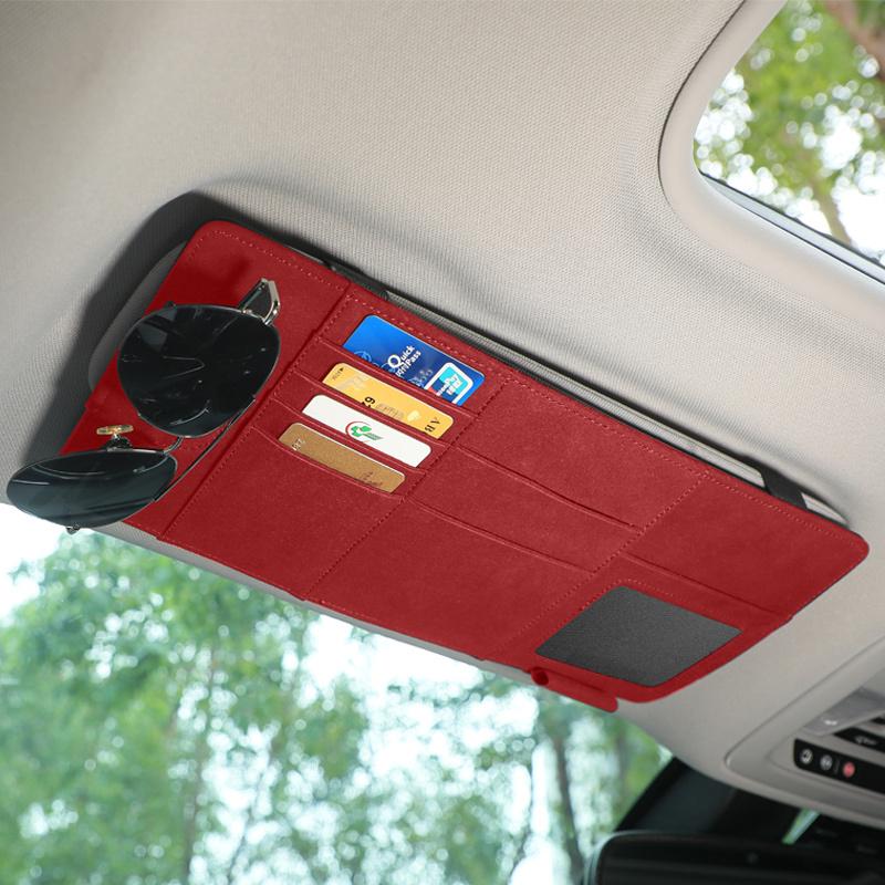 Car Sun Visor Suede Sunglasses Holder Multi-functional Card Holder Storage Pocket Car Interior Glasses Clip Car Accessories