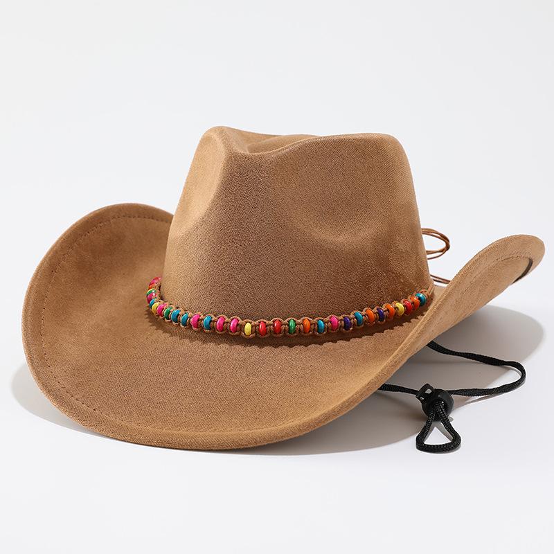New suede upturned edge western cowboy hat men's and women's outdoor travel hat rolled brim ethnic style top hat felt hat