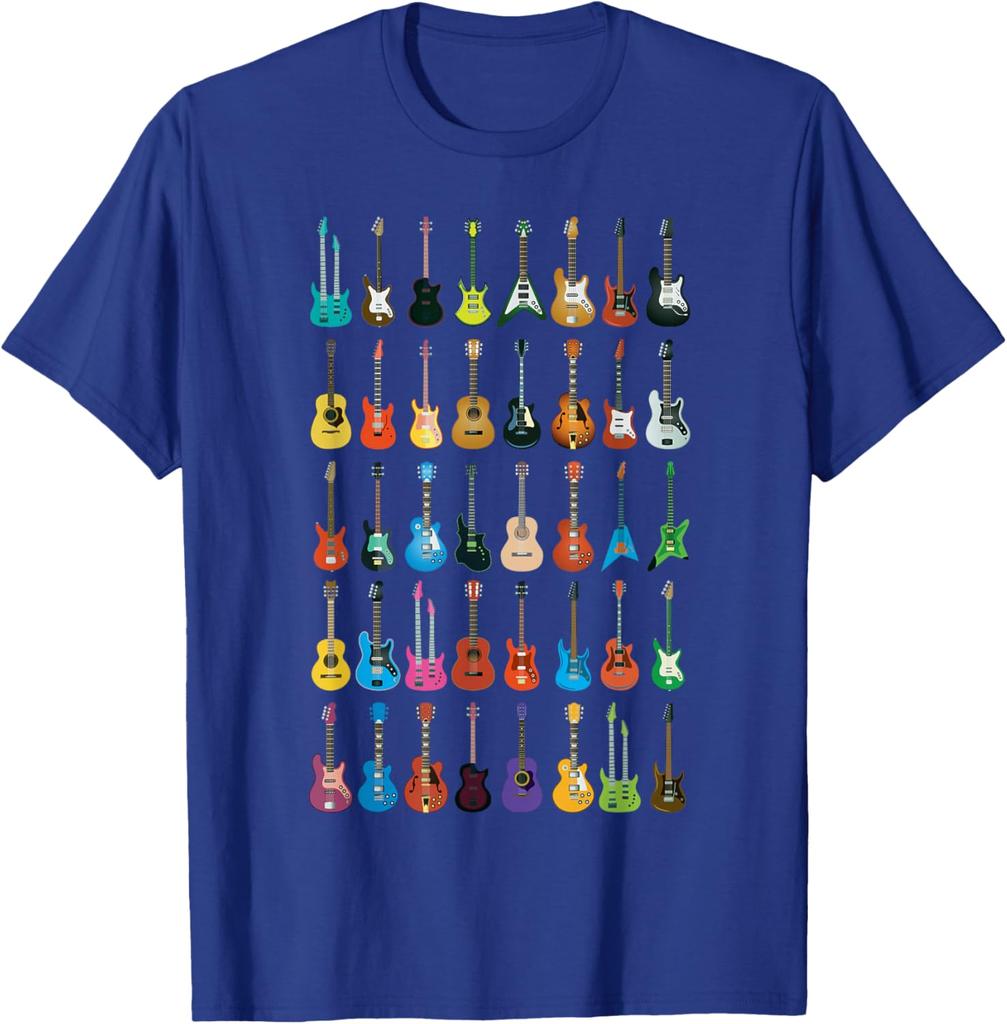 Guitar Collection Graphic Tee Music Lover Gift Short Sleeve Casual Cotton T-Shirt for Men