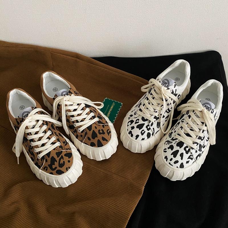 2021 Spring Fashion Leopard Canvas Shoes Ladies Casual Flat Shoes Breathable Jogging Shoes