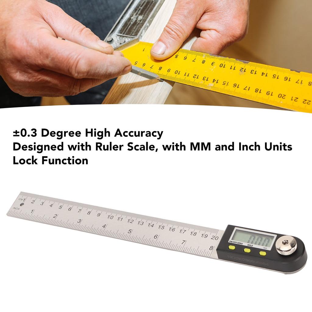 Digital Angle Ruler 200mm 0 to 360 Degree Stainless Steel Lock Function Angle Measuring Tool for Woodworking Craft DIY