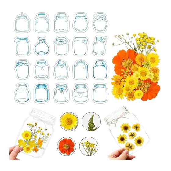 [2 Types, 100 Bookmarks + 25 Pressed Flowers] Dried Flower Bookmarks, Transparent Bookmarks, Set of 100, For Dried Flowers, Pressed Flowers, Handmade