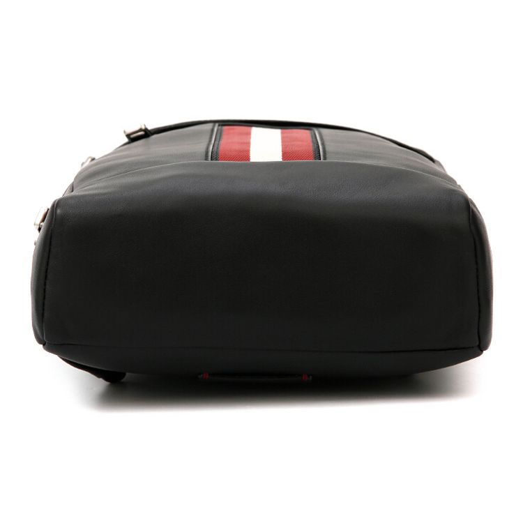 Bally Red And White Striped Leather Shoulder Bag Regular Men Shoulder Bag Black HARI-10