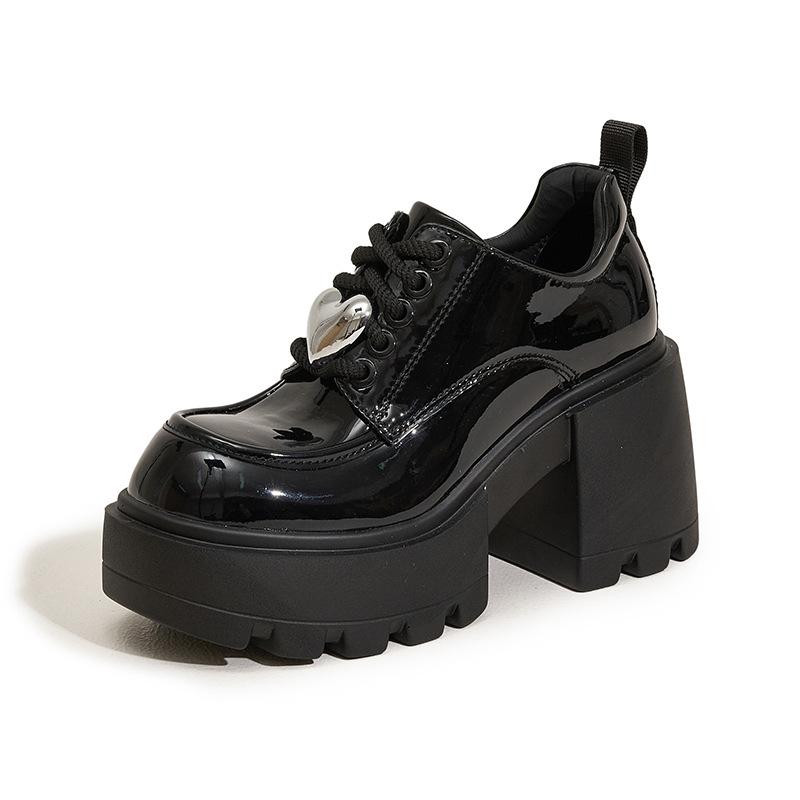 Loafers women's autumn 2025 new thick-soled thick-heeled inner height-increasing women's shoes versatile British style round head small leather shoes