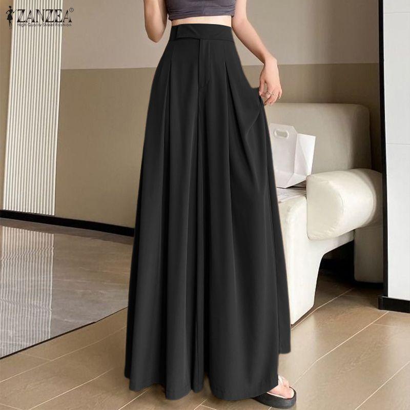 ZANZEA Kadın Günlük Düz Renk Bol Paça Pantolon