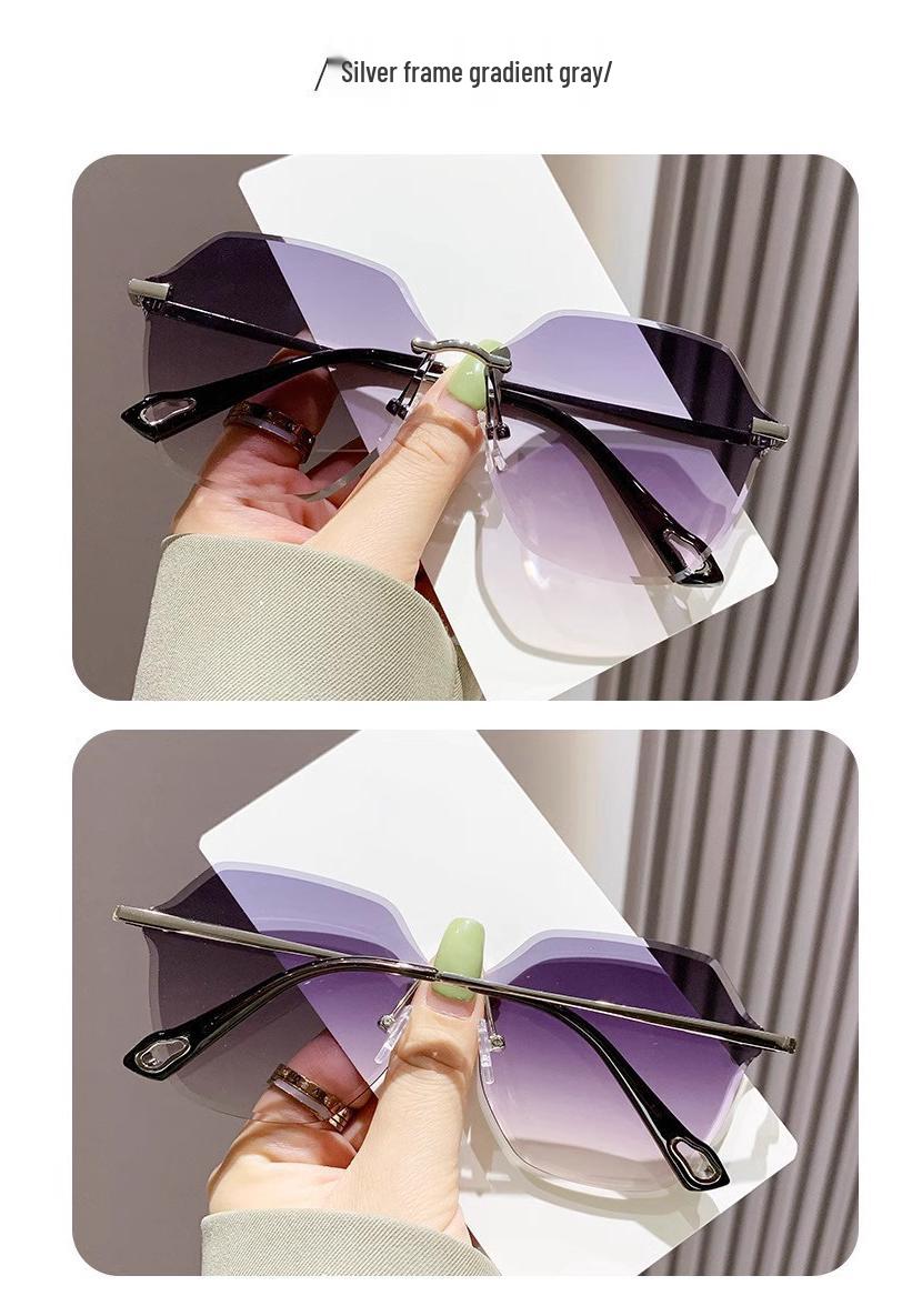 Women s Trendy Rimless Sunglasses with UV Protection for Round Faces - Slimming Large Frame Design Sunglasses