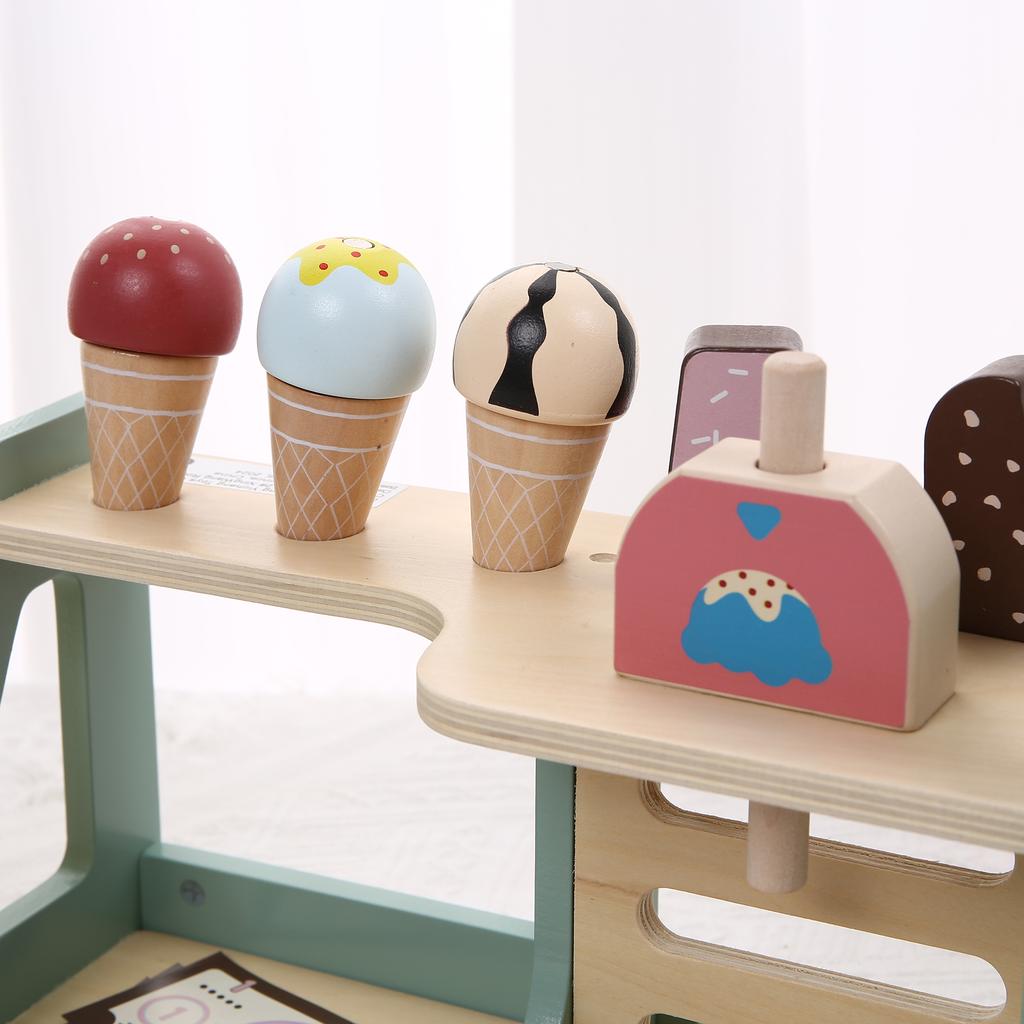 Wooden Ice Cream Counter Playset for Kids, Pretend Play Food Toys for Early Learning and Educational Role Play