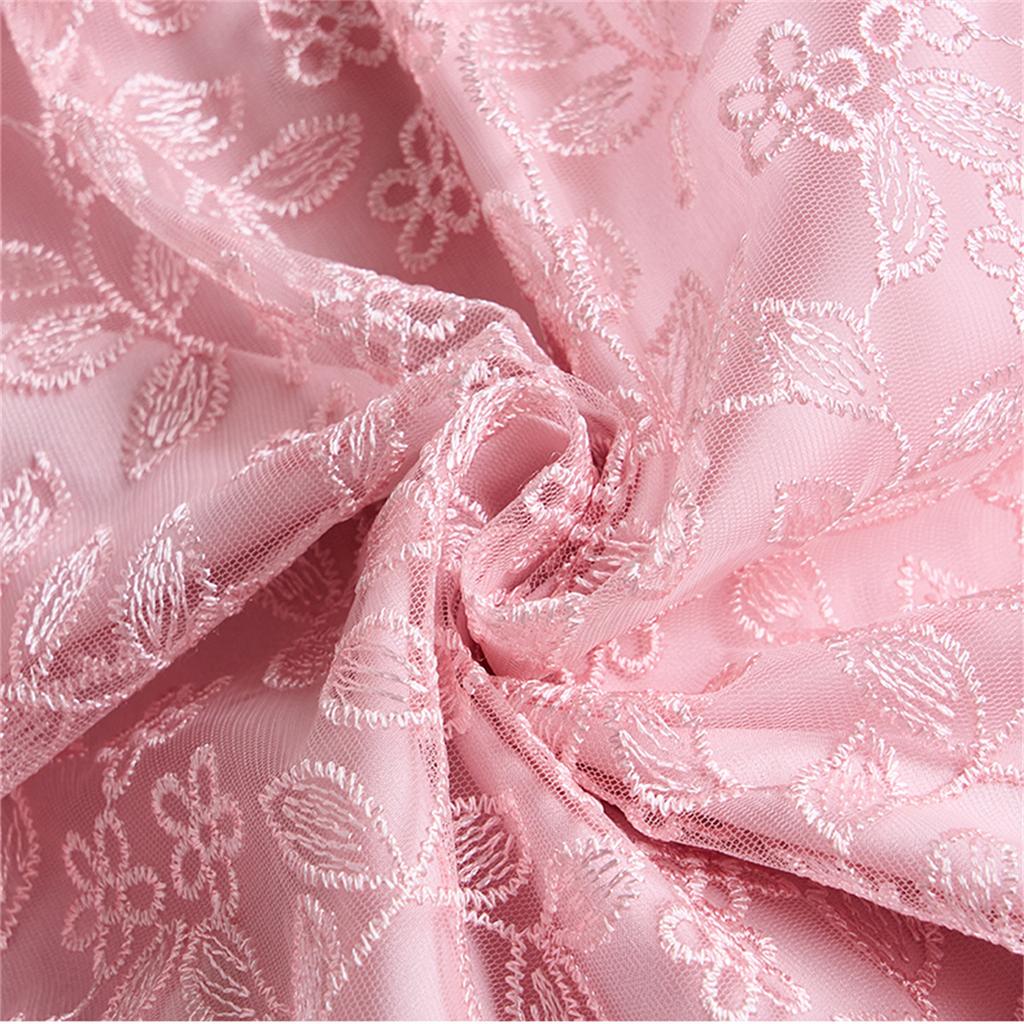 Women's Peter Pan Collar Lace Embroidery Midi Dress Luxury Beaded Crystal Costumes Ruffled Splice Button Front Slim A‑Line Dress