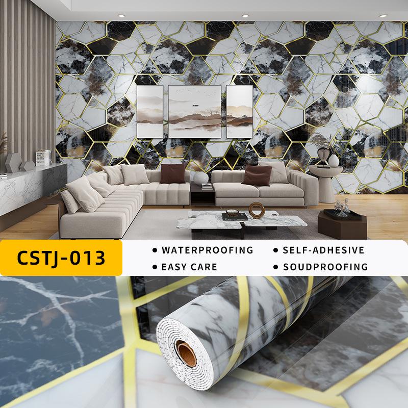 Self-Adhesive Waterproof Imitation Marble Tile Wall Sticker for Bathroom, Living Room, Kitchen, and TV Background.