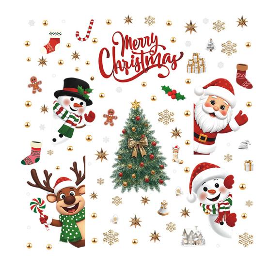1 Set Christmas Magnetic Window Stickers Set Santa Snowman Reindeer Double-Sided Waterproof Decals Festive Decor