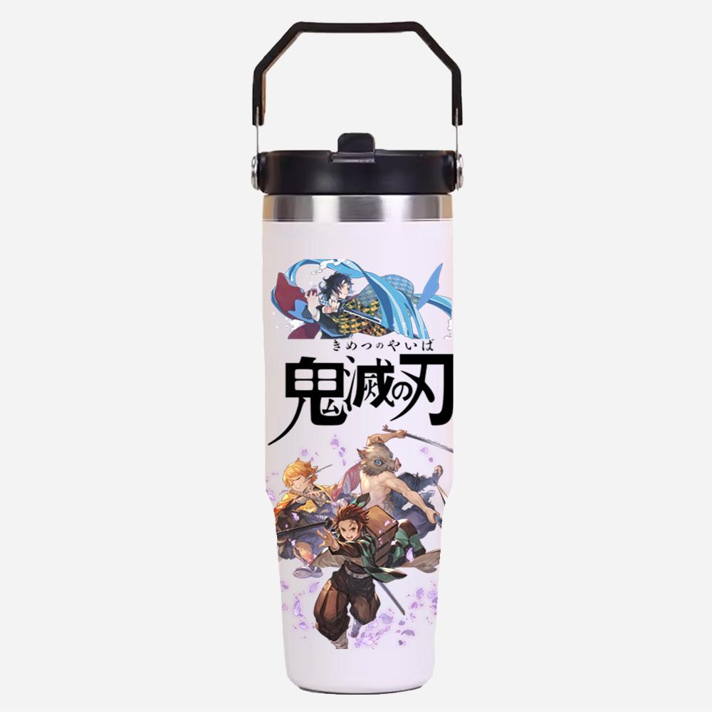 30oz Anime Demon Slayer Printed Simple Solid Color Stainless Steel Thermos Water Cup Thermal Insulation Cold Ice Cup Kid Gift
