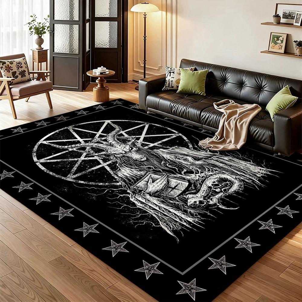 Dark Baphomet Pentagram Art Indoor Rug Soundproof Shockabsorbing Carpet For Office Study Home Decor Memorial Gift