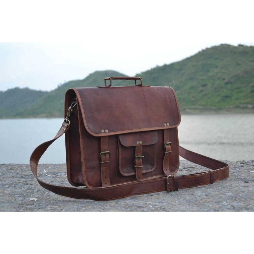 

Мужская кожаная сумка-мессенджер для ноутбука, винтажная сумка-портфель, офисная сумка через плечо 16 x 12 x 5 in