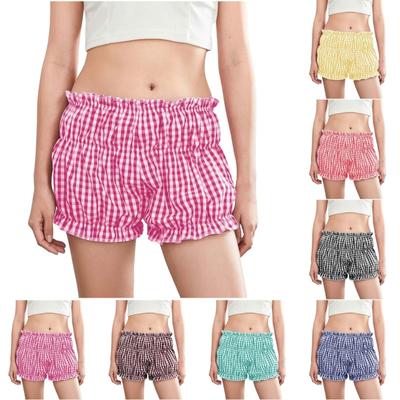 Pajama Shorts Women's Cute Baggy Style Elastic Low Plaid Boxer Bottoms Sexy Casual Summer Sleepwear