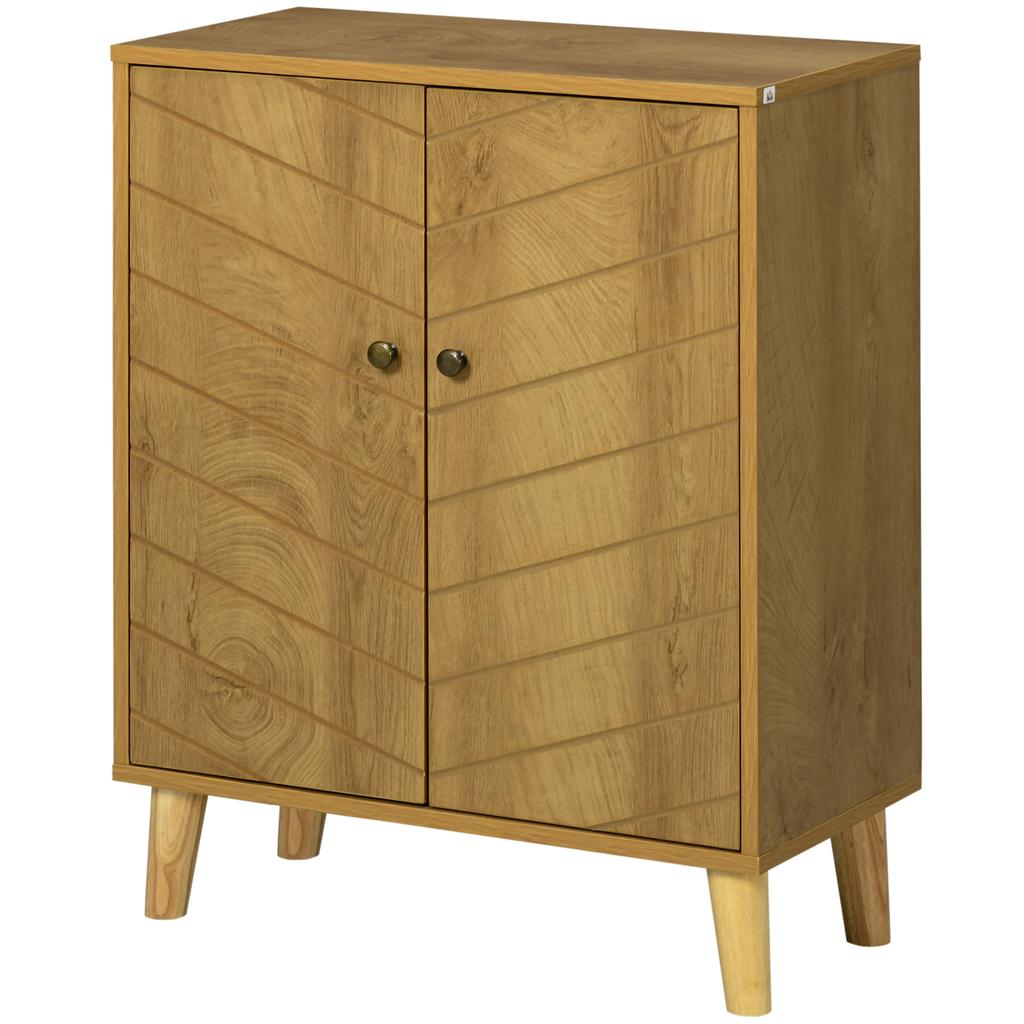 Vintage Storage Cabinet with Double Chevron Doors and Pine Wood Legs, Side Cabinet for Living Room, Kitchen, Bedroom