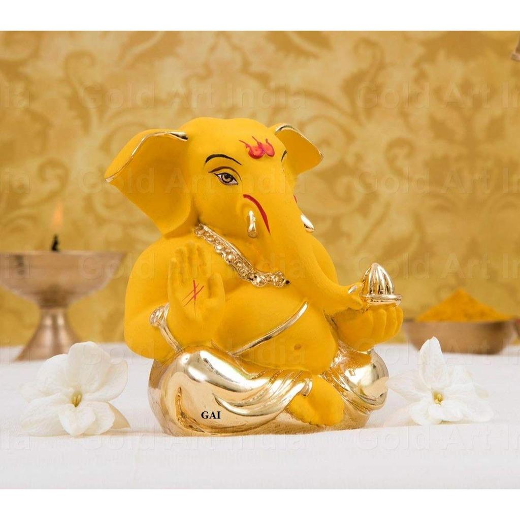 Ceramic Mango Appu Ganesha Idols  Gold Ganesh Idol For Car Dashboard Ganesha Murti Ganpati Idol For Home Decor
