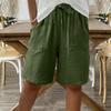 Nya sommarshorts i bomull och linne med enfärgade axelband, lösa och avslappnade femkvartsshorts för kvinnor