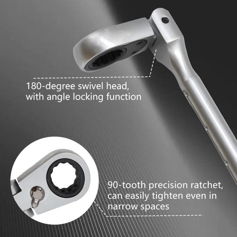 Adjustable Ratcheting Wrench Tool 32.5~45.0cm Extendable Design Nonslip Grip 100Nm Torques Professional Grades