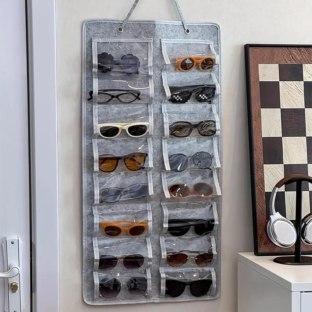 1 Stück Wandmontierter Brillenorganizer mit 16 Filzfächern - Staubdicht, Multifunktionaler Hängeorganizer für Zuhause/Büro