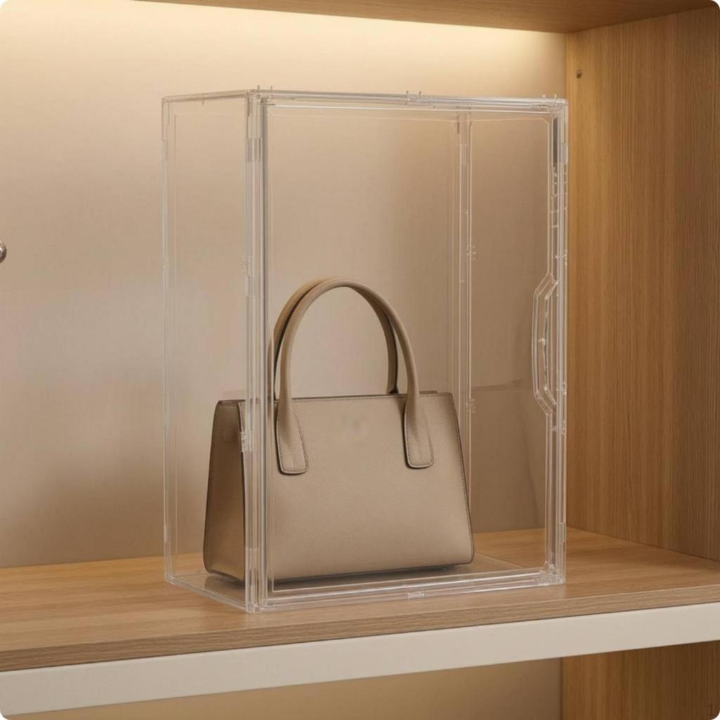 Transparent Handbag Display Case Stackable Clear Acrylic Bag Box for Closet, Wardrobe, Bedroom