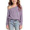 Kids Off-Shoulder Long Sleeve T-Shirt Loose Fit Color Casual Top
