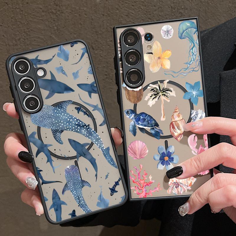 Whale Shark Pattern Magnetic Case For Samsung Galaxy S26 S25 S24 S22 Ultra S24 S23 S25 FE For Magsafe Matte Hard Phone Cover