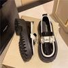 Women's British Style Loafers 35-40 Round Head Square Heel Color Blocking Thick Bottom Leather Shoes Comfortable Commuting Shoes