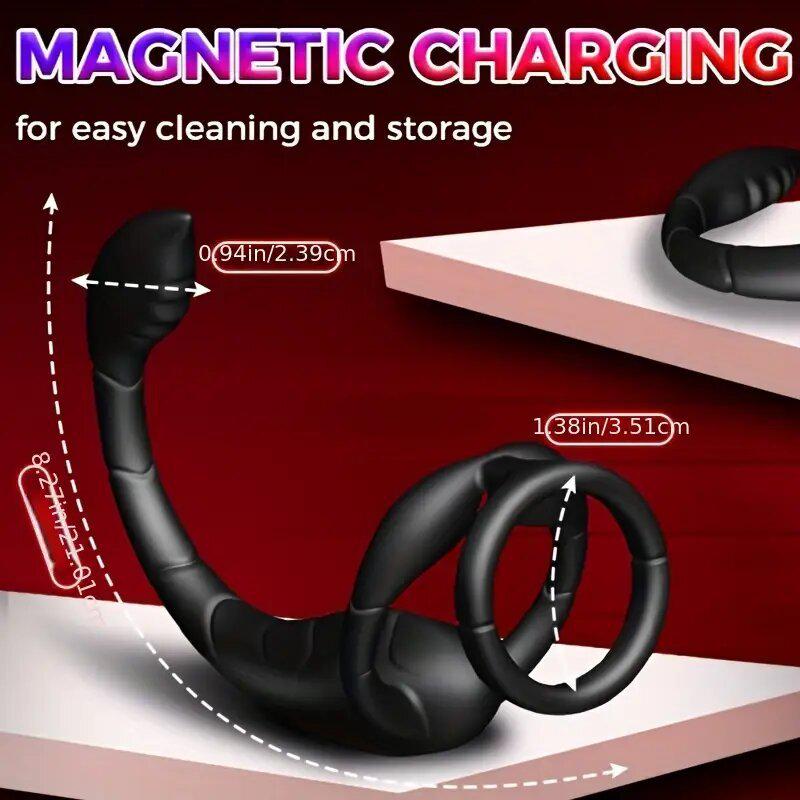 Anello Vibrante per Prostata Scorpione e Massaggiatore Anale Maschile con Doppi Motori, Vibrazione Potente, Ricarica Magnetica USB