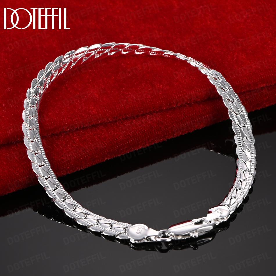 925 Sterling Silver 6mm Side Chain 18/19/20cm Bracelet Wedding Jewelry