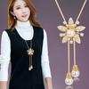 Necklace Women's Versatile Long Sweater Chain Light Luxury Niche Tassel Autumn and Winter Clothes Decoration Sunflower Pearl