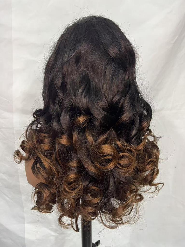 SDD 250% Density Super Quality 4*4 Closure Fringe Bang Wig Brazilian Hair Transparent Lace Bouncy Wave for Black Women