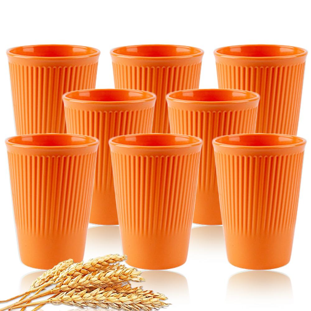 8Pcs Wheat Straw Stripe Couple Water Cups Multi-Functional Milk Coffee Mug Household Plastic Mouthwash Cup Drinking Accessories