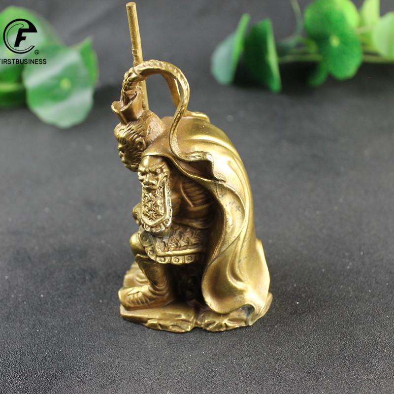 Antique Gold Brass SunWuKong Monkey King Figurines Retro Office Desktop Decoration Miniature Car Ornament Bronze Home Decor