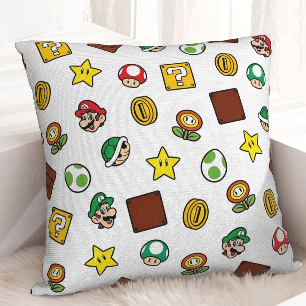 Marios Game Cartoon Square Pillow Cases Cushion Covers Awesome Polyester Decorative Pillowcover for Car 40x40cm