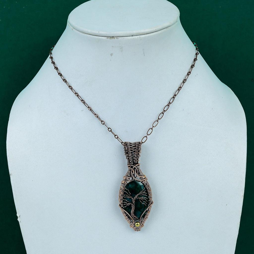 Faceted zambian emerald copper pendant handmade unique pendant copper wire wrapped jewelry original gemstone jewelry tree of life pendant