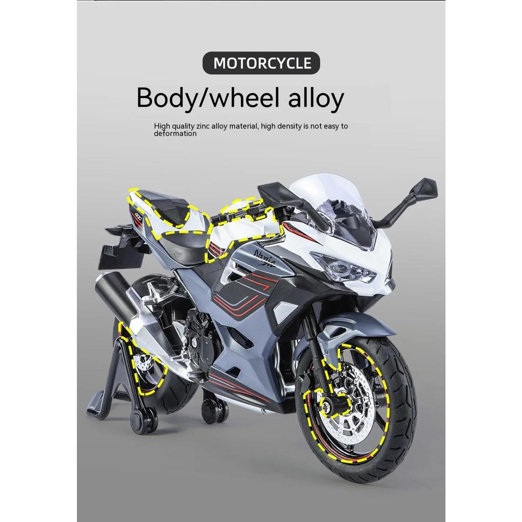 1/12 Kawasaki Ninja400 Motorcycle Die-cast Model - Sound & Light Effects - Authentic Details - Fun for Kids & Motorcycle Lovers