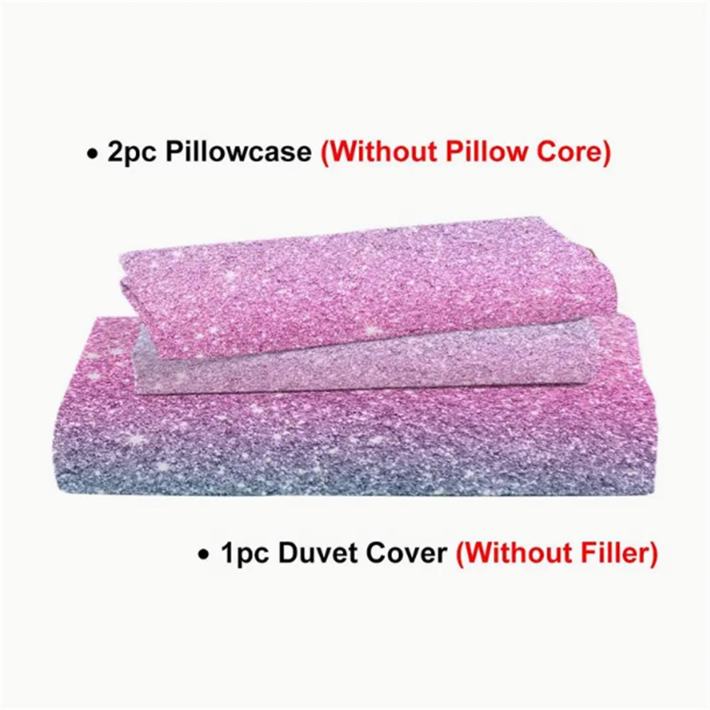 3-Piece Vibrant Turquoise Blue and Pink Pastel Glitter Bedding Set - Duvet Cover Sets with Shining Effect, Trendy Bedspreads