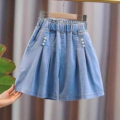 Mädchen Denim Pearl Short Rock Sommer Mode Faltenrock Kinder Culottes