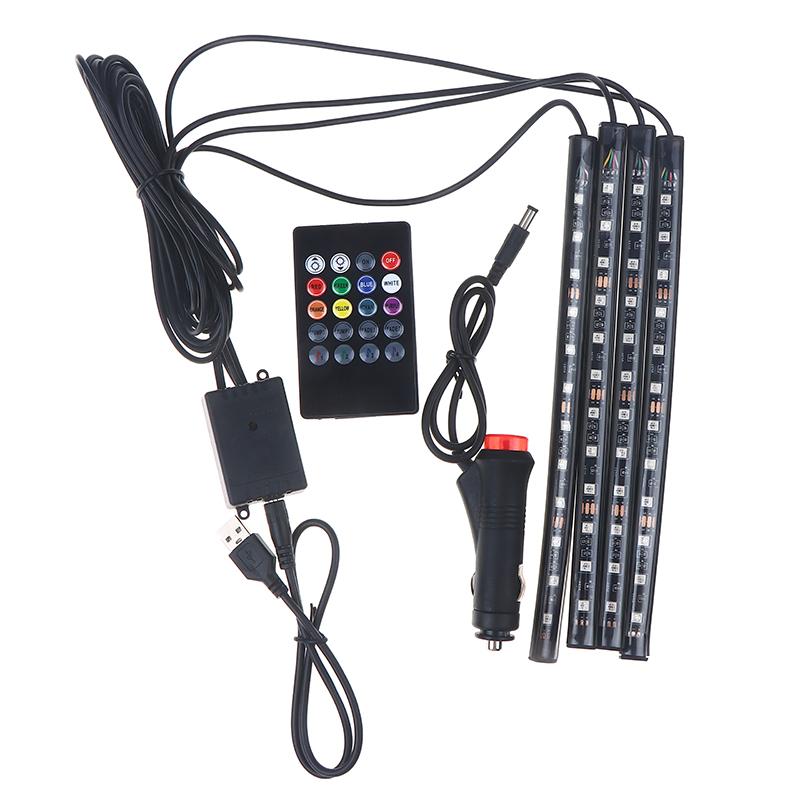 48 Led Rgb Car Foot Ambient Light With Usb Cigarette Automotive Interior Lights Strip Decoration Bar Remote/Voice Control